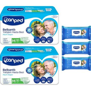 Canped Belbantlı Orta Boy Medium 60 Adet Hasta Bezi + 3x48'li Vücut Temizleme Mendili