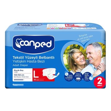 Canped Belbantlı Tekstil Yüzeyli Büyük Boy 60 Adet Yetişkin Hasta Bezi