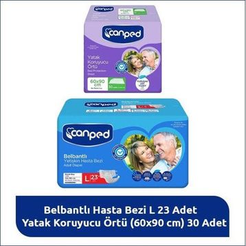 Canped L Hasta Bakım Seti Belbantlı Büyük Boy L 23 Adet Hasta Bezi + 30 Adet 60x90 cm Yatak Koruyucu Örtü