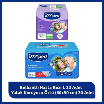 Canped L Hasta Bakım Seti Belbantlı Büyük Boy L 23 Adet Hasta Bezi + 30 Adet 60x90 cm Yatak Koruyucu Örtü