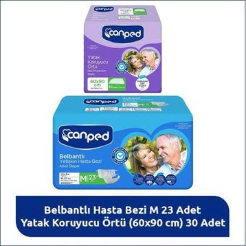 Canped M Hasta Bakım Seti Belbantlı M 23 Adet Hasta Bezi + 30 Adet 60x90 cm Yatak Koruyucu Örtü