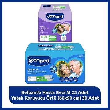 Canped M Hasta Bakım Seti Belbantlı M 23 Adet Hasta Bezi + 30 Adet 60x90 cm Yatak Koruyucu Örtü