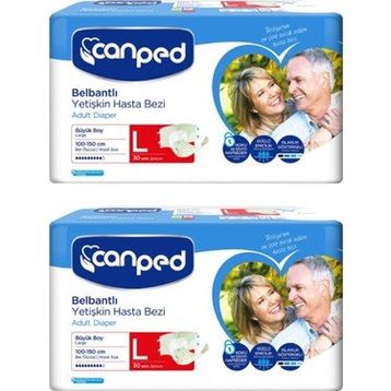 Canped Poletilen Yüzey Belbantlı Büyük Boy Large 30'lu 2 Paket Yetişkin Hasta Bezi