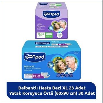 Canped XL Hasta Bakım Seti Belbantlı XL 23 Adet Hasta Bezi + 30 Adet 60x90 cm Yatak Koruyucu Örtü