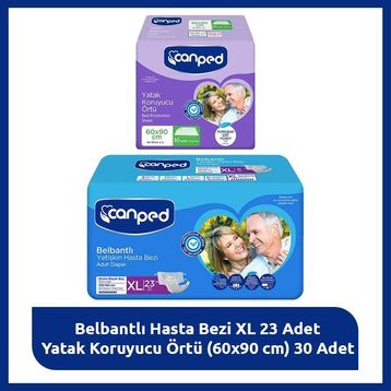 Canped XL Hasta Bakım Seti Belbantlı XL 23 Adet Hasta Bezi + 30 Adet 60x90 cm Yatak Koruyucu Örtü
