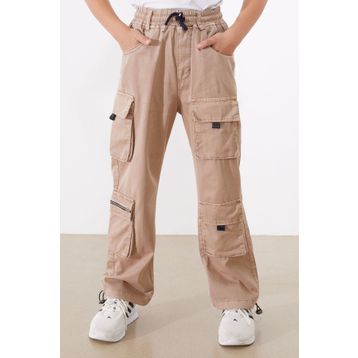 Cansın Mini 18537 Bej Kargo Cepli Paçası Lastikli Erkek Çocuk Jean Pantolon