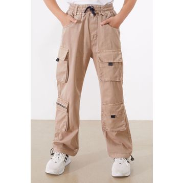Cansın Mini 18537 Bej Kargo Cepli Paçası Lastikli Erkek Çocuk Jean Pantolon