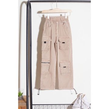 Cansın Mini 18537 Bej Kargo Cepli Paçası Lastikli Erkek Çocuk Jean Pantolon