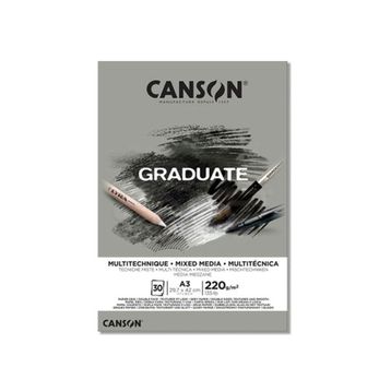 Canson Graduate Mix Media Gri 30 Sayfa A3 220 gr Çizim Bloğu