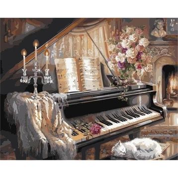 Canvas Hobby Canvas Mumlar ve Piyano 40 x 50 cm Kasnaklı Sayılarla Boyama Seti