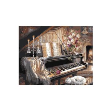 Canvas Hobby Canvas Mumlar ve Piyano 60 x 75 cm Kasnaklı Sayılarla Boyama Seti