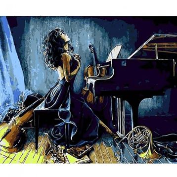 Canvas Hobby Canvas Müzik ve Kadın 50 x 65 cm Kasnaklı Sayılarla Boyama Seti
