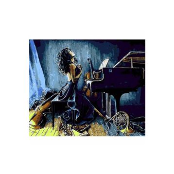 Canvas Hobby Canvas Müzik ve Kadın 50 x 65 cm Kasnaklı Sayılarla Boyama Seti