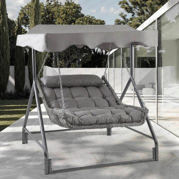 Capri Swing Capri Bed Çiftli Rattan Gri Bahçe Balkon Salıncağı