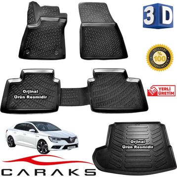 Caraks Renault Megane 4 Sedan Tek Kulak 2016 Sonrası 3D Bagaj Havuzu ve Havuzlu Paspas