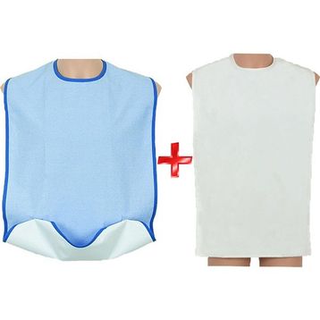 Caress Cepli Çıtçıtlı Yıkanabilir 2'li Mavi Beyaz Yetişkin Hasta Yemek Önlüğü