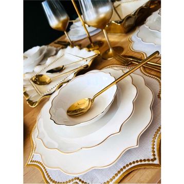 Casa De Bella Gold Detaylı Porselen 48 Parça 12 Kişilik Lüks Yemek Takımı