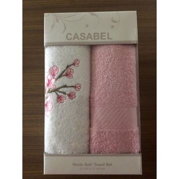 Casabel 2'li Pamuk 50x60 cm Pembe Bahar Dalı Mutfak Havlusu