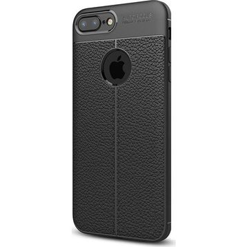 CaseStreet Apple iPhone 7 Plus Niss Deri Görünümlü Arka Koruma Siyah Silikon Kılıf