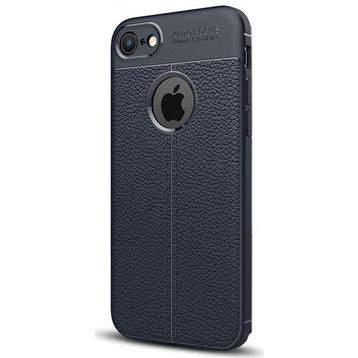 CaseStreet Apple iPhone 8 Niss Deri Görünümlü Arka Koruma Lacivert Silikon Kılıf