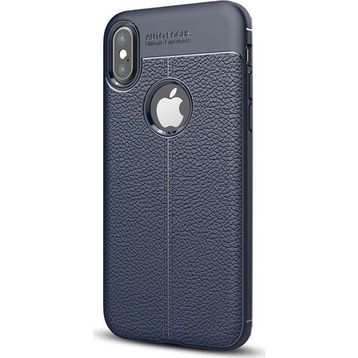 CaseStreet Apple iPhone XS Max Niss Deri Görünümlü Lacivert Silikon Kılıf