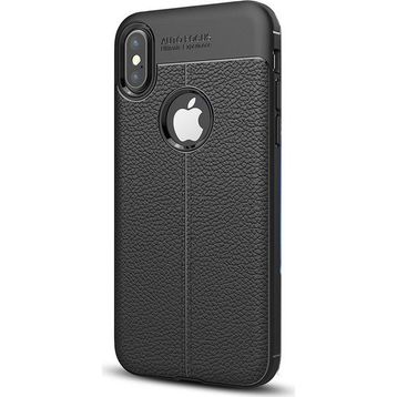 CaseStreet Apple iPhone XS Max Niss Deri Görünümlü Siyah Silikon Kılıf