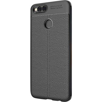 CaseStreet Huawei Honor 7X Niss Deri Görünümlü Siyah Silikon Kılıf