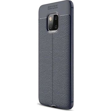CaseStreet Huawei Mate 20 Pro Niss Deri Görünümlü Nano Glass Lacivert Silikon Kılıf