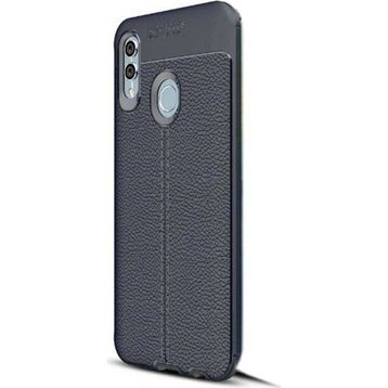 CaseStreet Huawei P Smart 2019 Niss Deri Görünümlü Nano Glass Lacivert Silikon Kılıf
