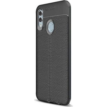 CaseStreet Huawei P Smart 2019 Niss Deri Görünümlü Nano Glass Siyah Silikon Kılıf