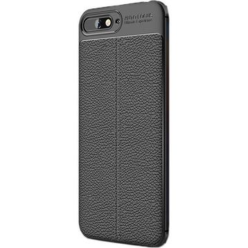 CaseStreet Huawei Y6 2018 Niss Deri Görünümlü Nano Glass Siyah Silikon Kılıf