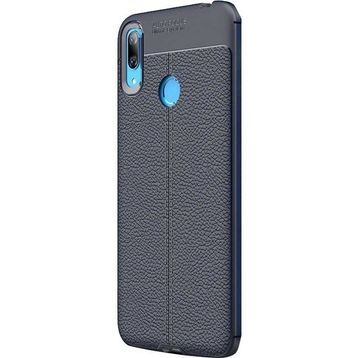 CaseStreet Huawei Y6 2019 Niss Deri Görünümlü Nano Glass Lacivert Silikon Kılıf