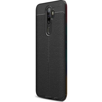 CaseStreet OPPO A5 2020 Niss Deri Görünümlü Nano Glass Siyah Silikon Cep Telefonu Kılıf