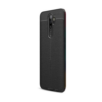 CaseStreet OPPO A5 2020 Niss Deri Görünümlü Nano Glass Siyah Silikon Cep Telefonu Kılıf