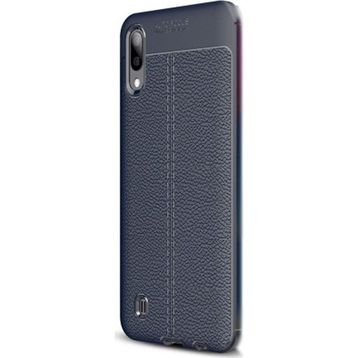 CaseStreet Samsung Galaxy A10 Niss Deri Görünümlü Nano Glass Lacivert Silikon Kılıf