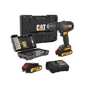 Cat DX1120 18Volt/2.0Ah Li-İon Çift Akülü Kömürsüz Profesyonel Şarjlı Darbeli Matkap + DA01902 45 Parça Vidalama Uç Seti