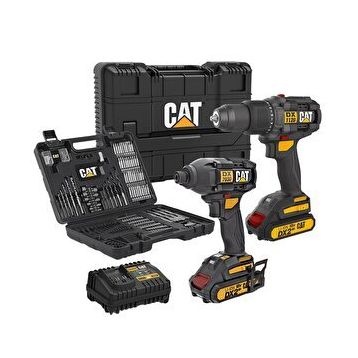 Cat DXK201 18 Volt 2 Ah Li-İon Çift Akülü Kömürsüz Şarjlı Darbeli Matkap + DX7030 + DA01903 Kombo Set