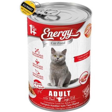 Cat Food Energy Sığır Etli Yetişkin Islak Kedi Maması 400 gr Özel Koli 6 Adet