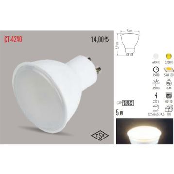 Cata CT-4240 5W 6400K GU10 Duylu Beyaz Işık Led Ampul
