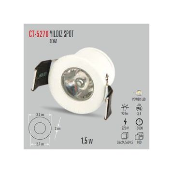 Cata CT-5270 1.5W 6400K Beyaz Kasa Yıldız Spot