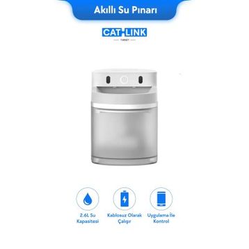 Catlınk Pure 3 Yapay Zeka Destekli Kedi ve Küçük Irk Köpekler İçin 2.3 lt Kablosuz Otomatik Su Kabı