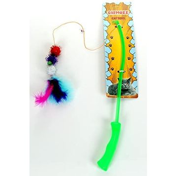CatMozz 50 cm Özel Tüylü Zilli Funny Plastik Saplı Kedi Oyuncağı Oltası