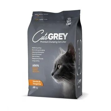 Cats Grey 16 kg Premium Vanilya ve Mandalina Kokulu Tozsuz Topaklanan İnce Taneli Bentonit Kedi Kumu