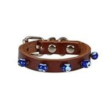 Cattie Boncuklu Deri Küçük Irk Kahverengi Xsmall 1x12-16 cm Köpek ve Kedi Boyun Tasması