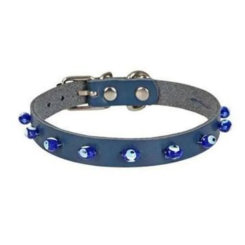 Cattie Boncuklu Deri Küçük Irk Royal Mavi Large 1.2x23-27 cm Köpek ve Kedi Boyun Tasması