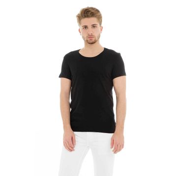 Cazador 4602 Siyah Orta Bisiklet Yaka Flamlı Erkek T-Shirt
