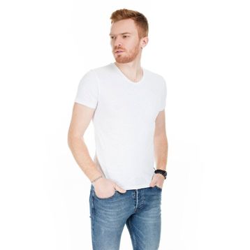 Cazador 4619 Beyaz Stn. V Yaka Erkek T-Shirt