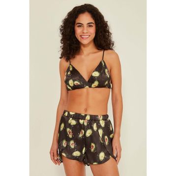 C&City 075 K-09 Kadın Saten Desenli Sütyen Şort Pijama Takımı