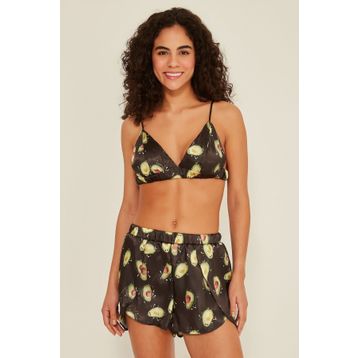 C&City 075 K-09 Kadın Saten Desenli Sütyen Şort Pijama Takımı