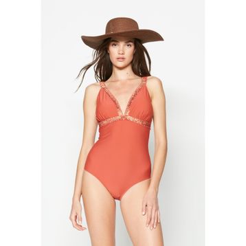 C&City 7723 Tarçın Simli V Yaka Kadın Mayo